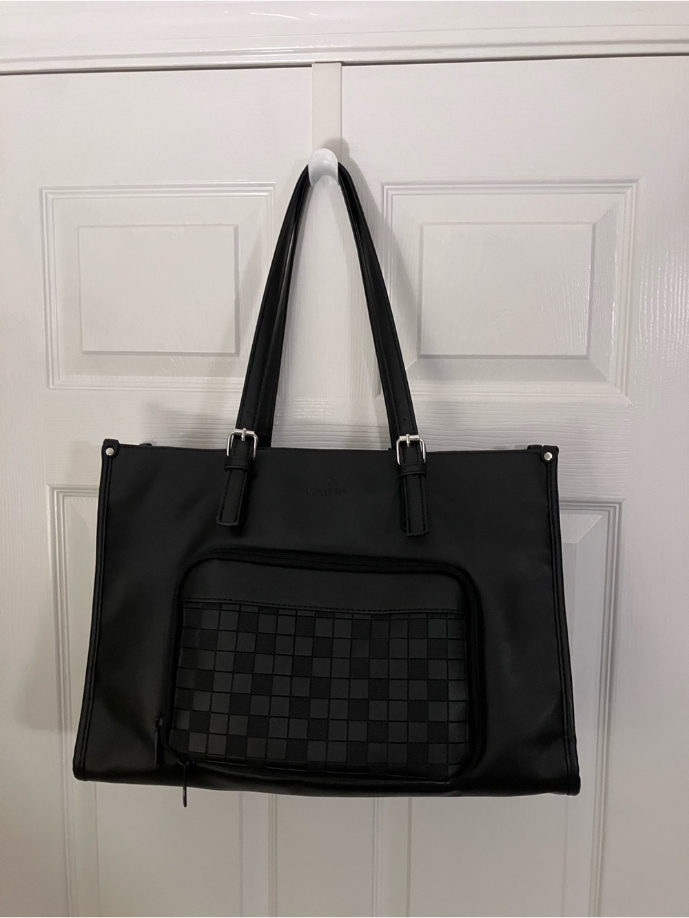 Everyday Black Tote with Checker Pocket